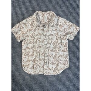 Rylee + Cru Boys 6-7Y Brown White Floral Button-Up Short Sleeve Shirt